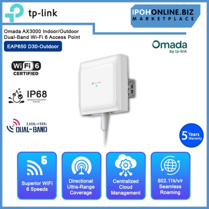 TP-LINK EAP650 D30-Outdoor Omada AX3000 Indoor/Outdoor Dual-Band Wi-Fi 6 Access Point